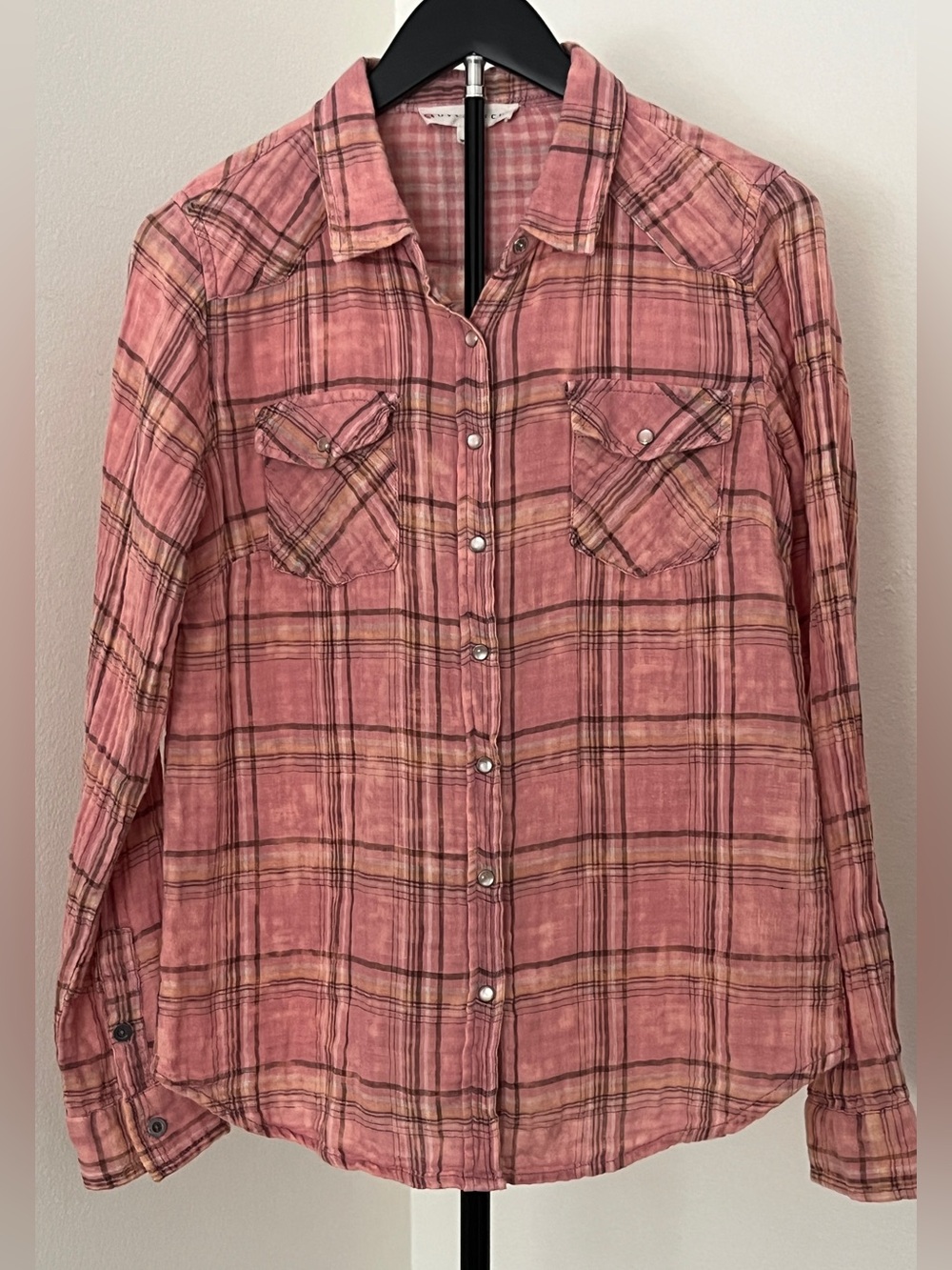 🤠 Lovestitch Pink Plaid Flannel Snap Front | Western + Fall Vibes | Size M